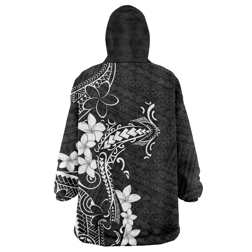 Black Hawaii Wearable Blanket Hoodie Hammerhead Shark Tattoo Curve Polynesian LT14 - Polynesian Pride
