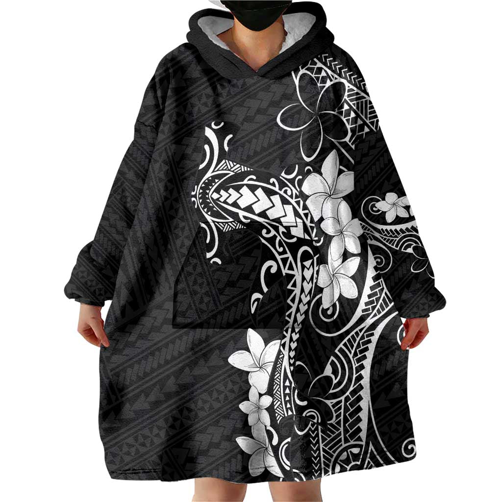 Black Hawaii Wearable Blanket Hoodie Hammerhead Shark Tattoo Curve Polynesian LT14 - Polynesian Pride