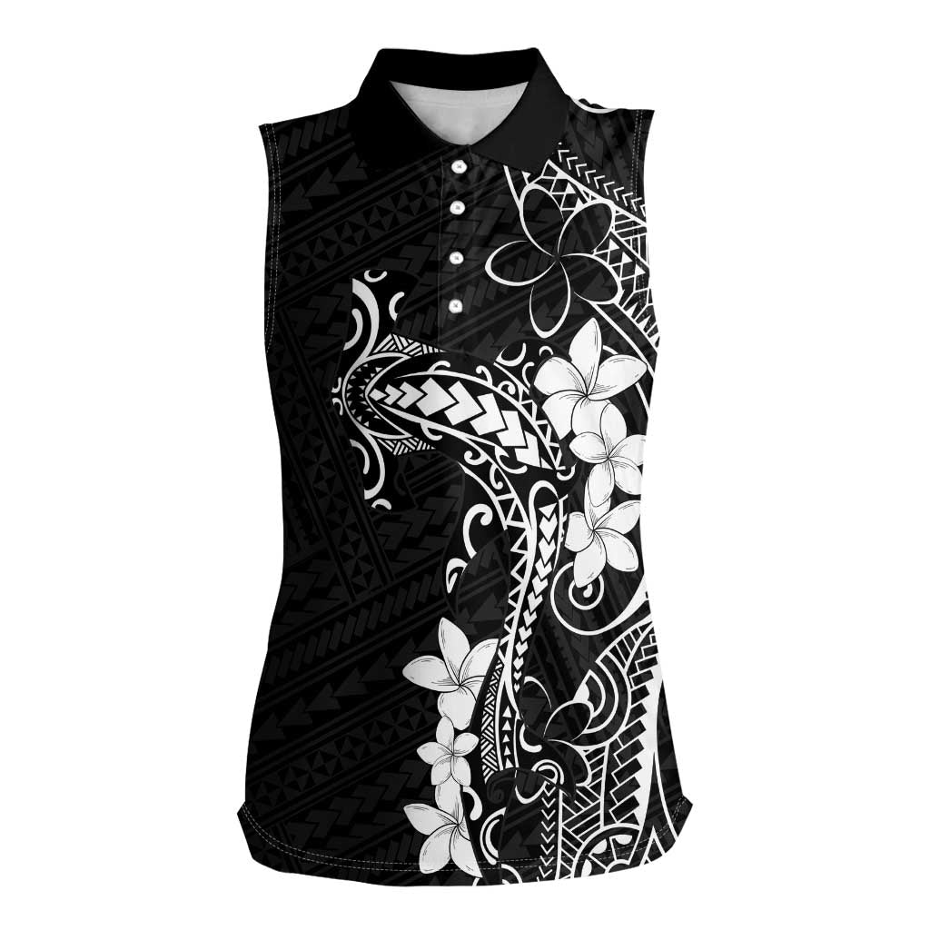 Black Hawaii Women Sleeveless Polo Shirt Hammerhead Shark Tattoo Curve Polynesian LT14 Female Black - Polynesian Pride