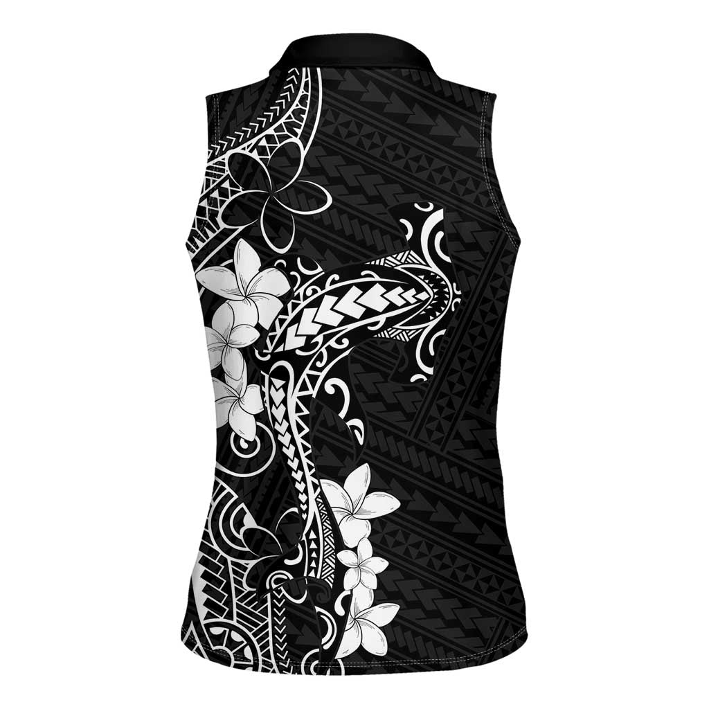 Black Hawaii Women Sleeveless Polo Shirt Hammerhead Shark Tattoo Curve Polynesian LT14 - Polynesian Pride