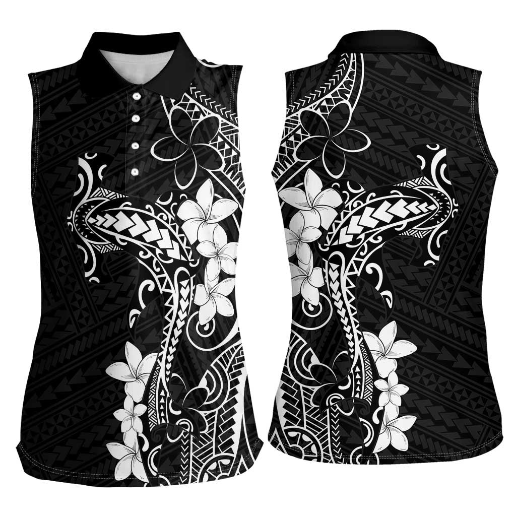 Black Hawaii Women Sleeveless Polo Shirt Hammerhead Shark Tattoo Curve Polynesian LT14 - Polynesian Pride