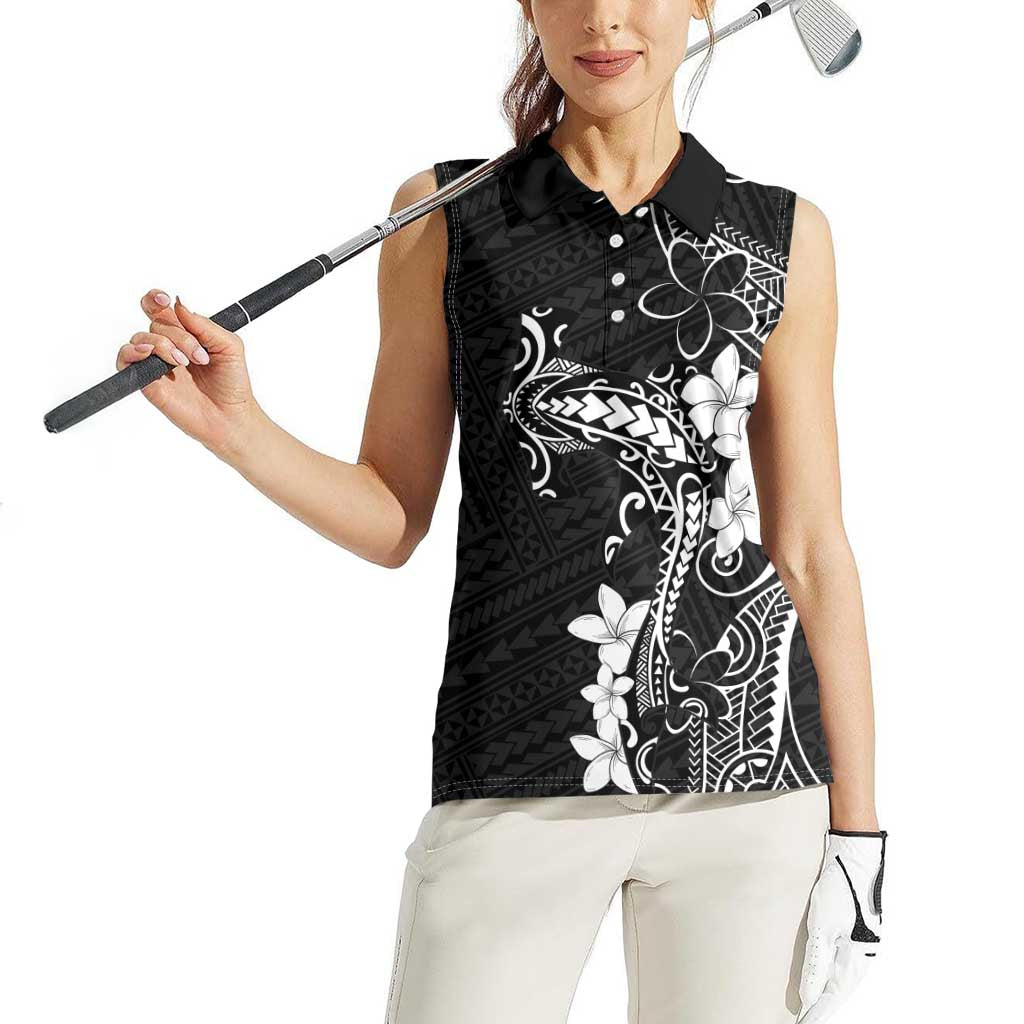 Black Hawaii Women Sleeveless Polo Shirt Hammerhead Shark Tattoo Curve Polynesian LT14 - Polynesian Pride