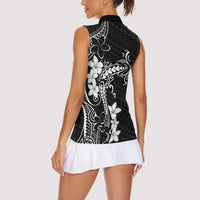 Black Hawaii Women Sleeveless Polo Shirt Hammerhead Shark Tattoo Curve Polynesian LT14 - Polynesian Pride