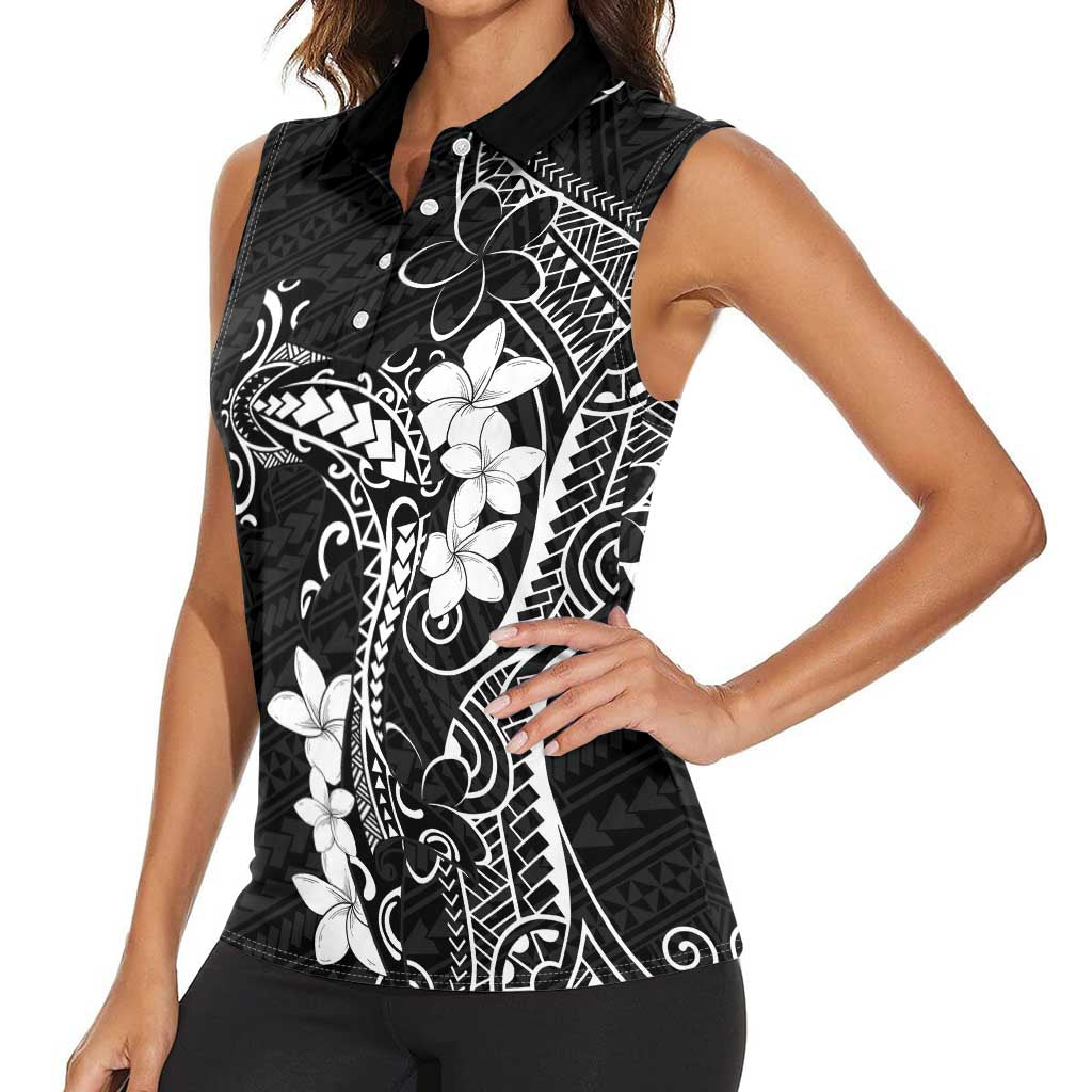 Black Hawaii Women Sleeveless Polo Shirt Hammerhead Shark Tattoo Curve Polynesian LT14 - Polynesian Pride