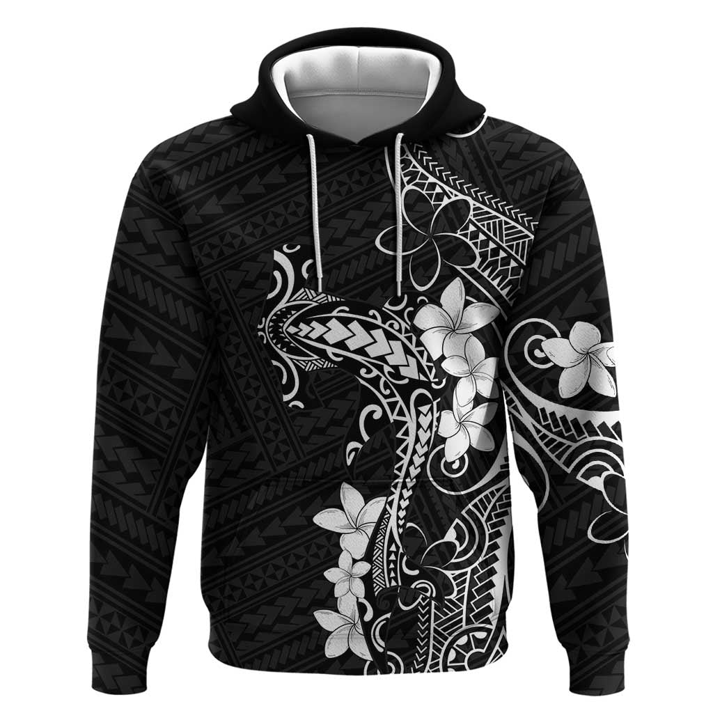 Black Hawaii Zip Hoodie Hammerhead Shark Tattoo Curve Polynesian - Polynesian Pride