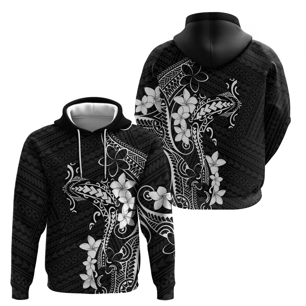 Black Hawaii Zip Hoodie Hammerhead Shark Tattoo Curve Polynesian - Polynesian Pride