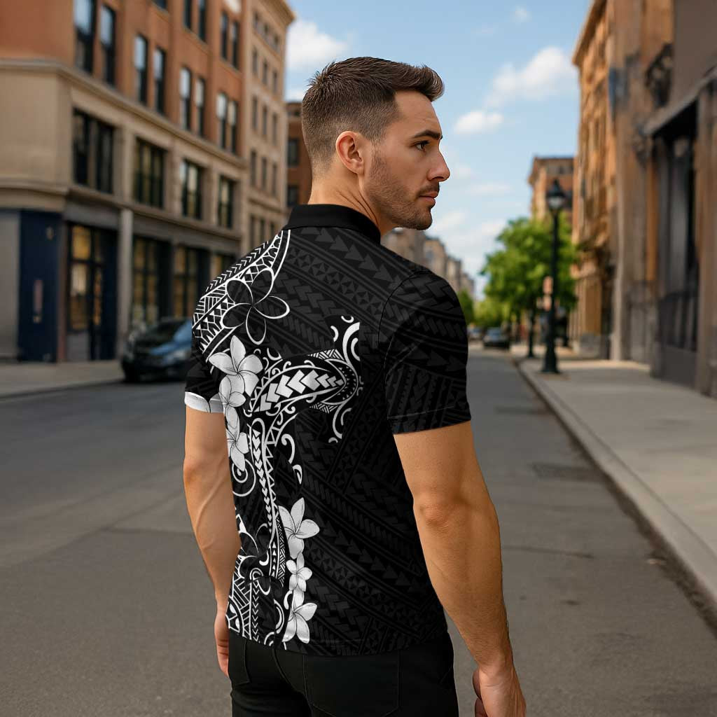 Black Hawaii Zipper Polo Shirt Hammerhead Shark Tattoo Curve Polynesian LT14 - Polynesian Pride