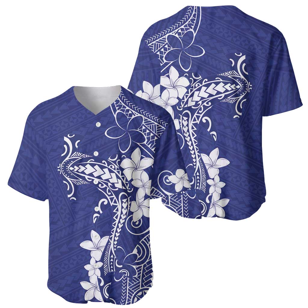 Blue Hawaii Baseball Jersey Hammerhead Shark Tattoo Curve Polynesian - Polynesian Pride