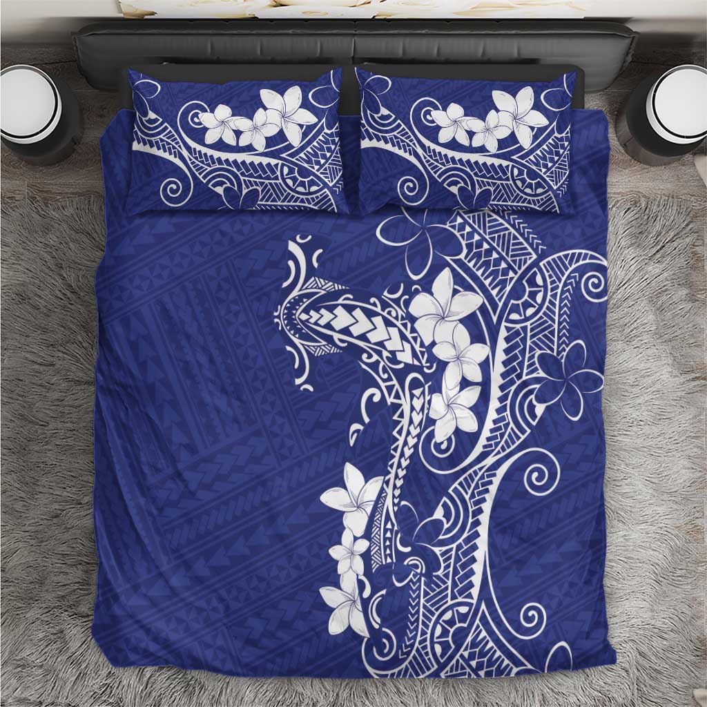 Blue Hawaii Bedding Set Hammerhead Shark Tattoo Curve Polynesian - Polynesian Pride