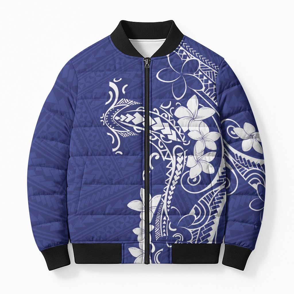 Blue Hawaii Bomber Puffer Jacket Hammerhead Shark Tattoo Curve Polynesian LT14 Unisex Blue - Polynesian Pride