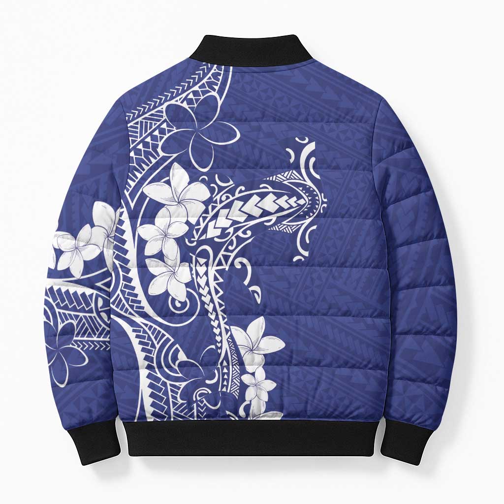 Blue Hawaii Bomber Puffer Jacket Hammerhead Shark Tattoo Curve Polynesian LT14 - Polynesian Pride