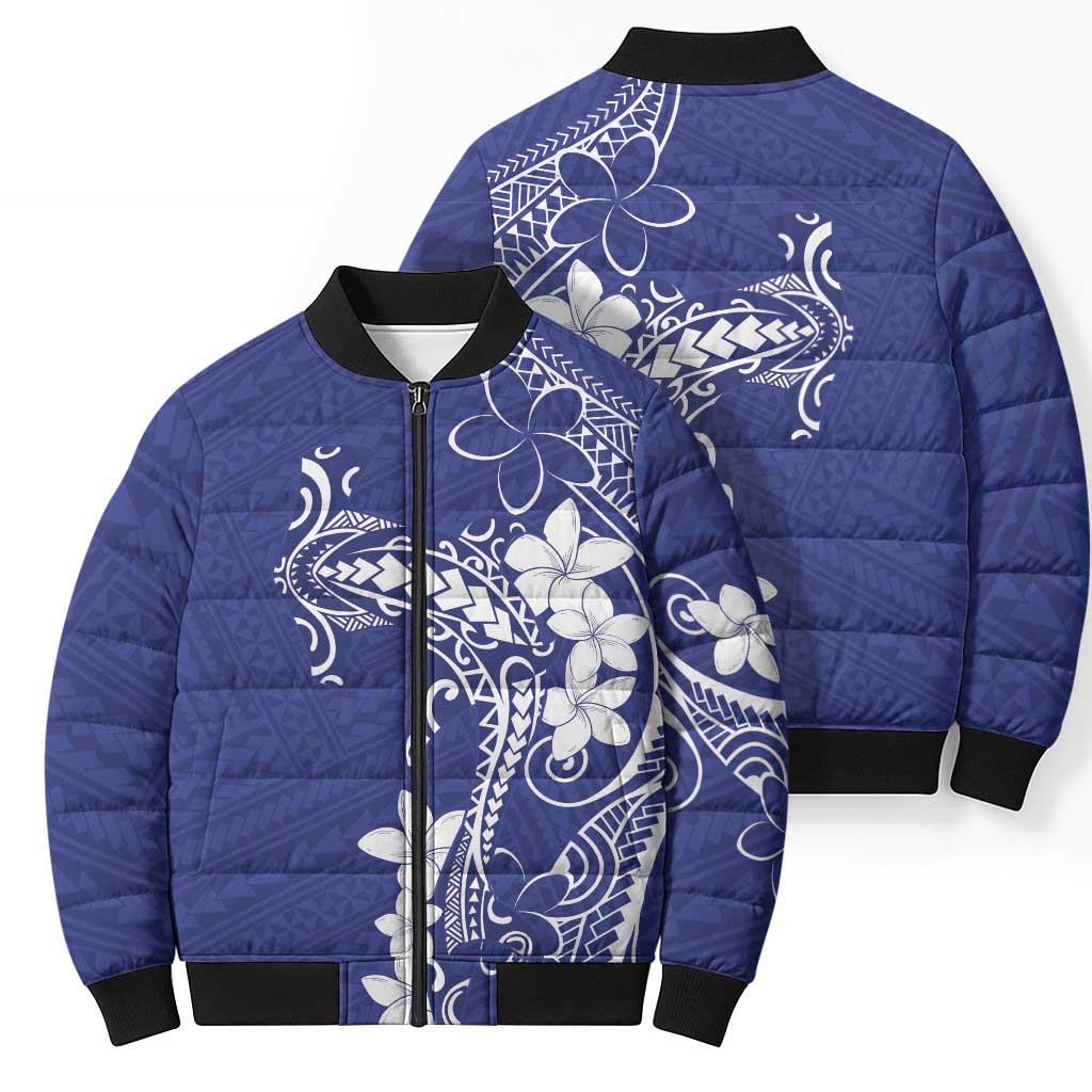 Blue Hawaii Bomber Puffer Jacket Hammerhead Shark Tattoo Curve Polynesian LT14 - Polynesian Pride