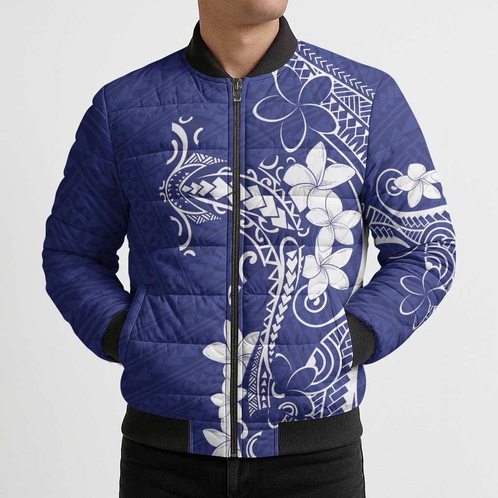 Blue Hawaii Bomber Puffer Jacket Hammerhead Shark Tattoo Curve Polynesian LT14 - Polynesian Pride