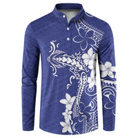 Blue Hawaii Button Sweatshirt Hammerhead Shark Tattoo Curve Polynesian LT14 Blue - Polynesian Pride