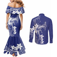 Blue Hawaii Couples Matching Mermaid Dress and Long Sleeve Button Shirt Hammerhead Shark Tattoo Curve Polynesian - Polynesian Pride