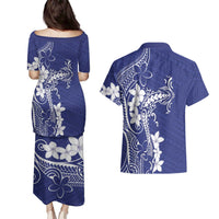Blue Hawaii Couples Matching Puletasi and Hawaiian Shirt Hammerhead Shark Tattoo Curve Polynesian LT14 - Polynesian Pride