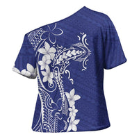 Blue Hawaii Cross Shoulder Shirt Hammerhead Shark Tattoo Curve Polynesian LT14 - Polynesian Pride