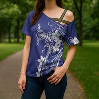 Blue Hawaii Cross Shoulder Shirt Hammerhead Shark Tattoo Curve Polynesian LT14 - Polynesian Pride