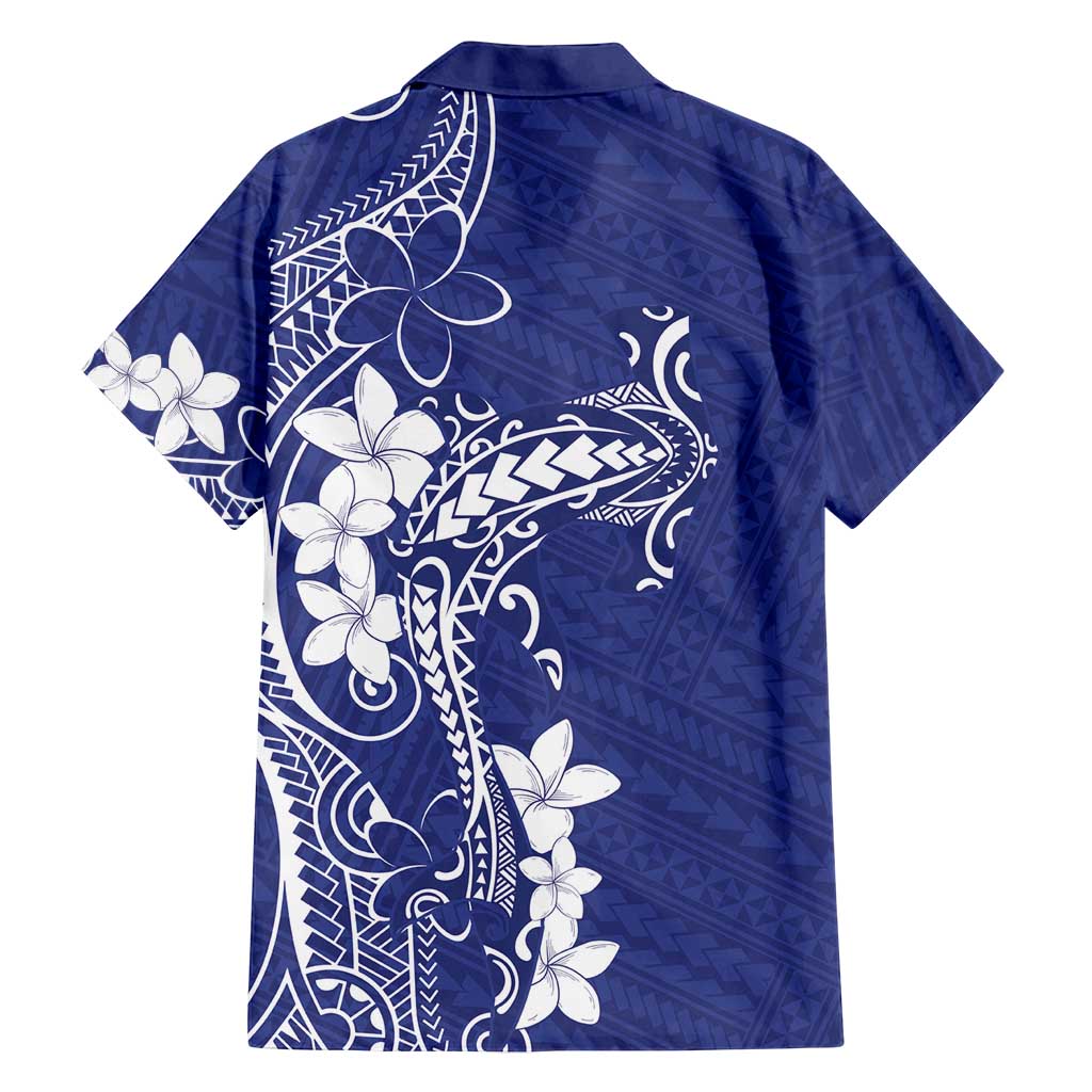Blue Hawaii Family Matching Off Shoulder Short Dress and Hawaiian Shirt Hammerhead Shark Tattoo Curve Polynesian - Polynesian Pride