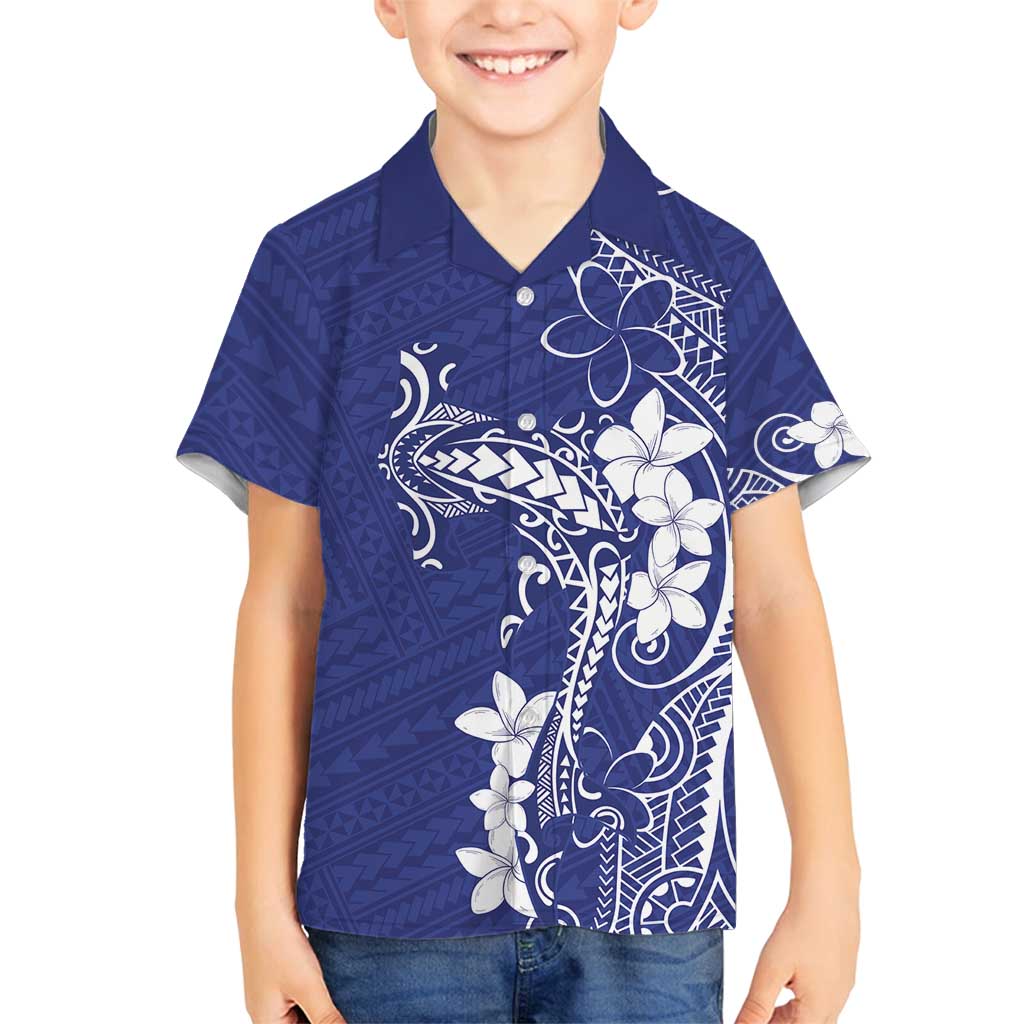 Blue Hawaii Family Matching Puletasi and Hawaiian Shirt Hammerhead Shark Tattoo Curve Polynesian LT14 Son's Shirt Blue - Polynesian Pride