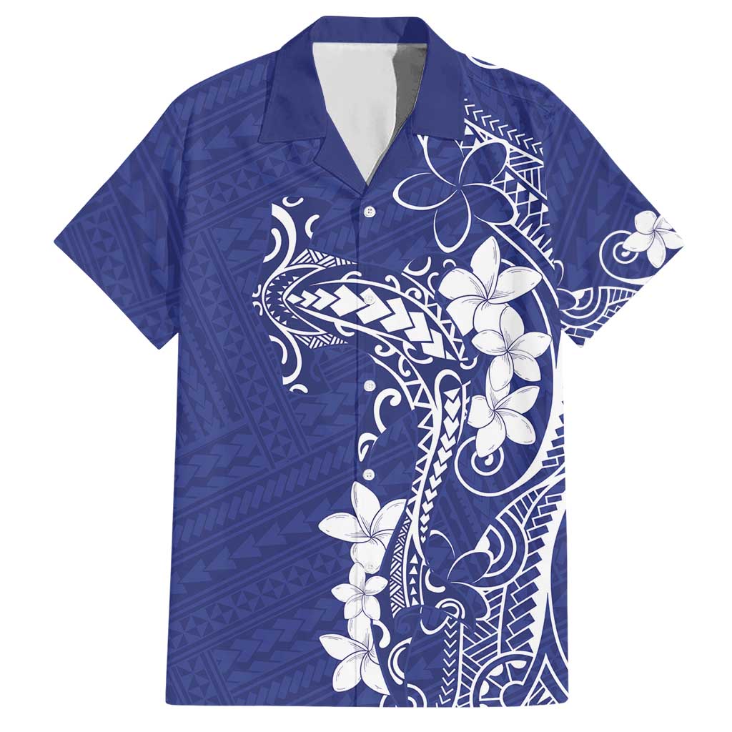 Blue Hawaii Hawaiian Shirt Hammerhead Shark Tattoo Curve Polynesian - Polynesian Pride