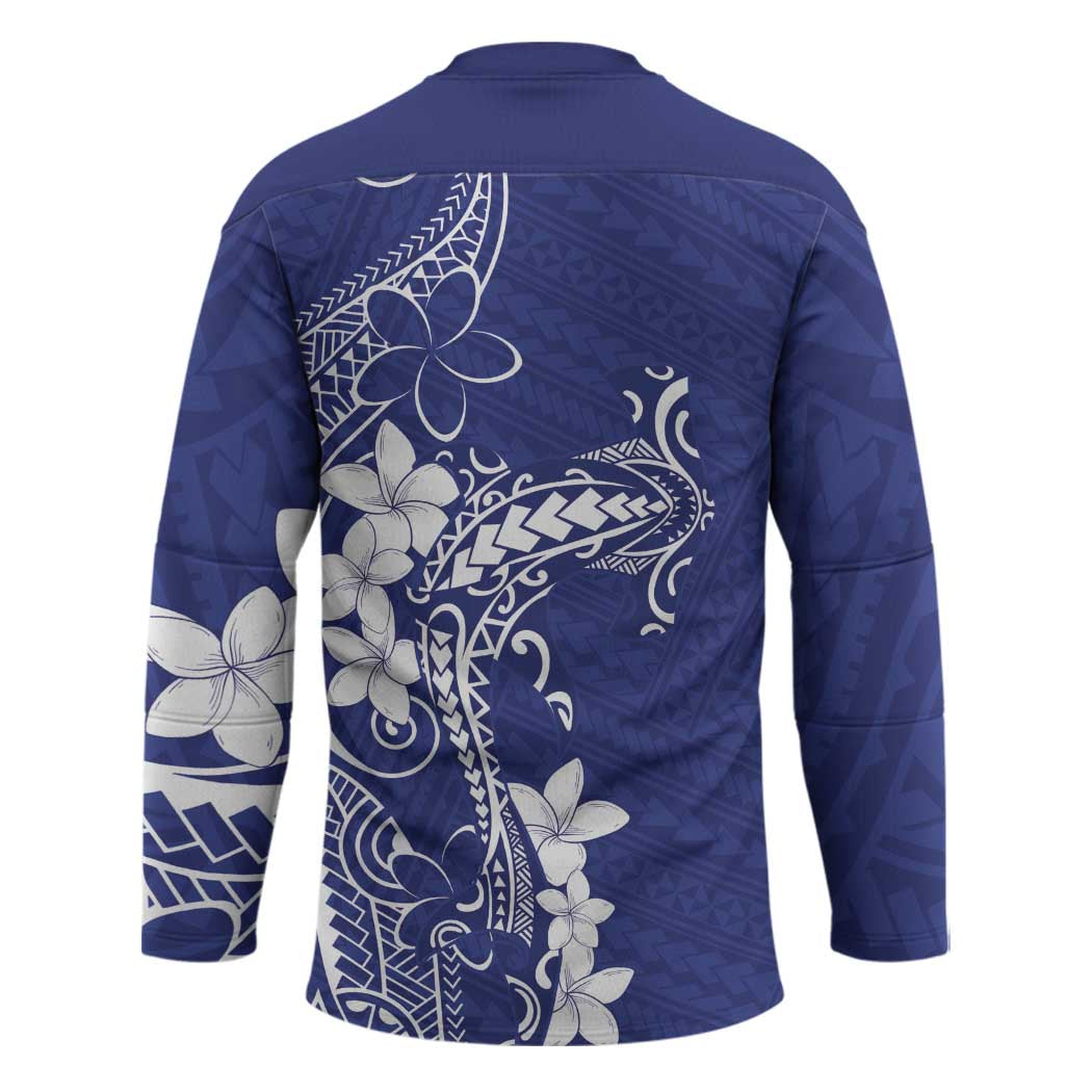 Blue Hawaii Hockey Jersey Hammerhead Shark Tattoo Curve Polynesian - Polynesian Pride