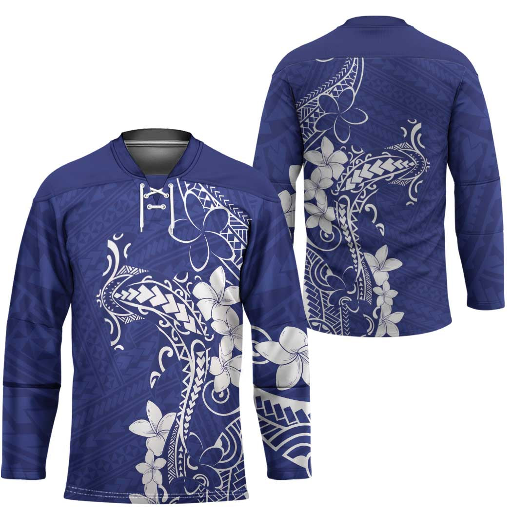 Blue Hawaii Hockey Jersey Hammerhead Shark Tattoo Curve Polynesian - Polynesian Pride