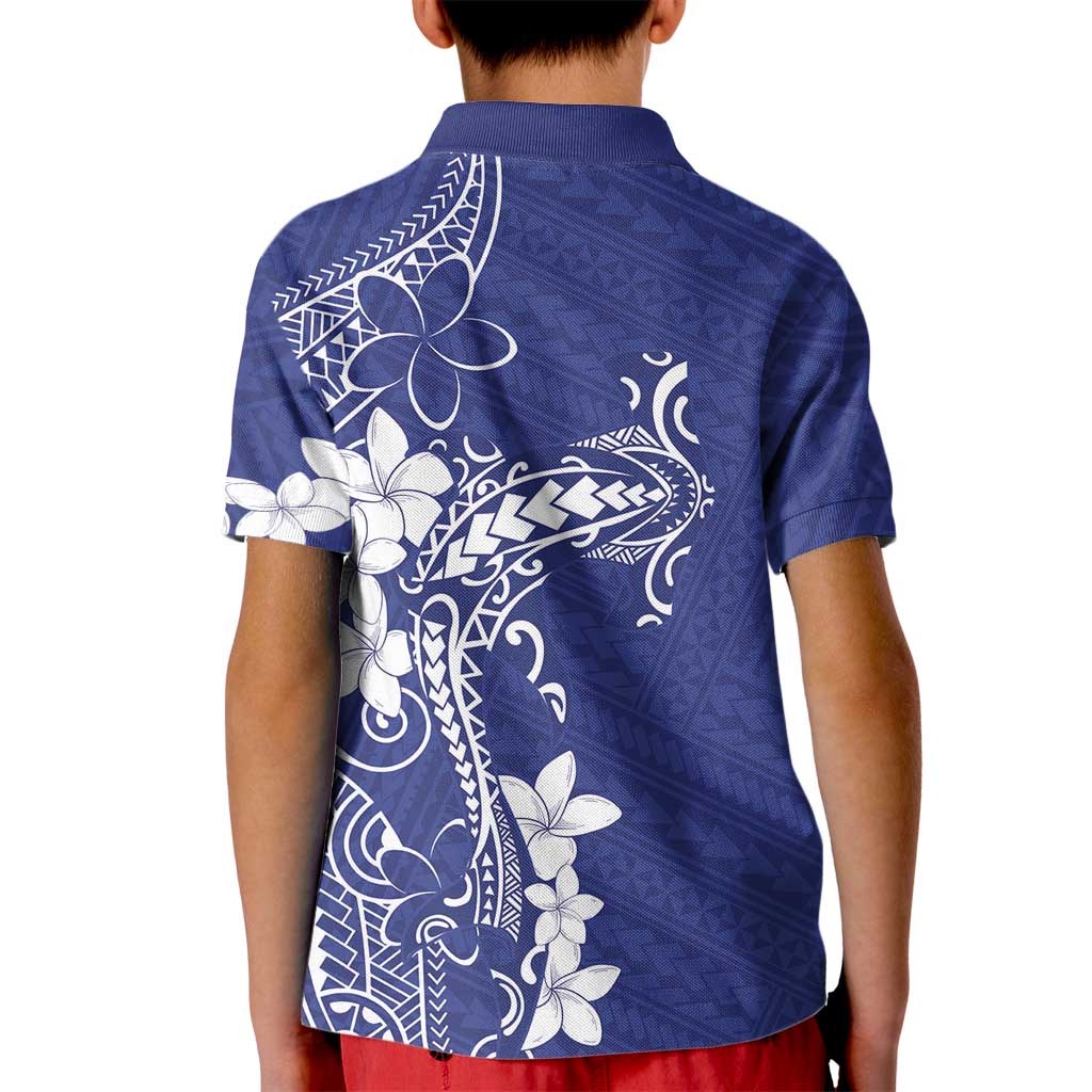 Blue Hawaii Kid Polo Shirt Hammerhead Shark Tattoo Curve Polynesian - Polynesian Pride