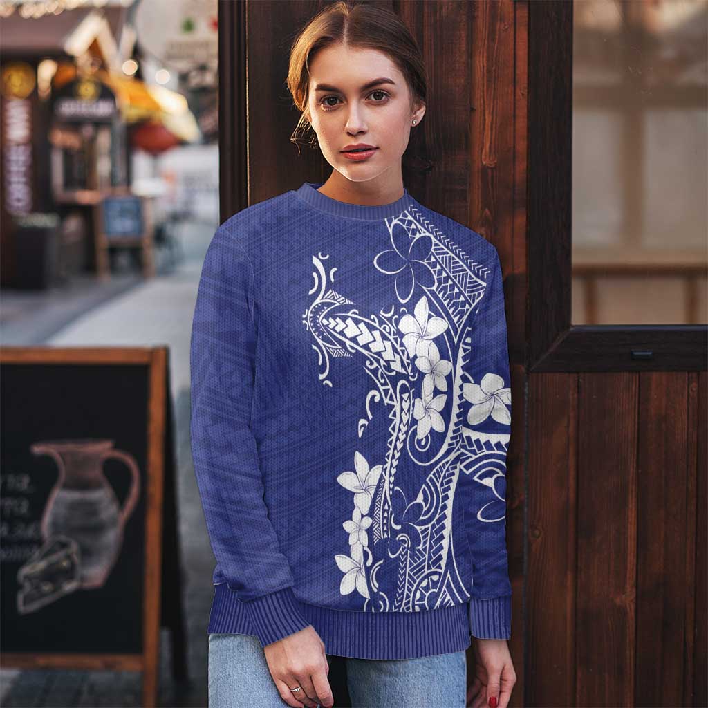 Blue Hawaii Ugly Christmas Sweater Hammerhead Shark Tattoo Curve Polynesian - Polynesian Pride