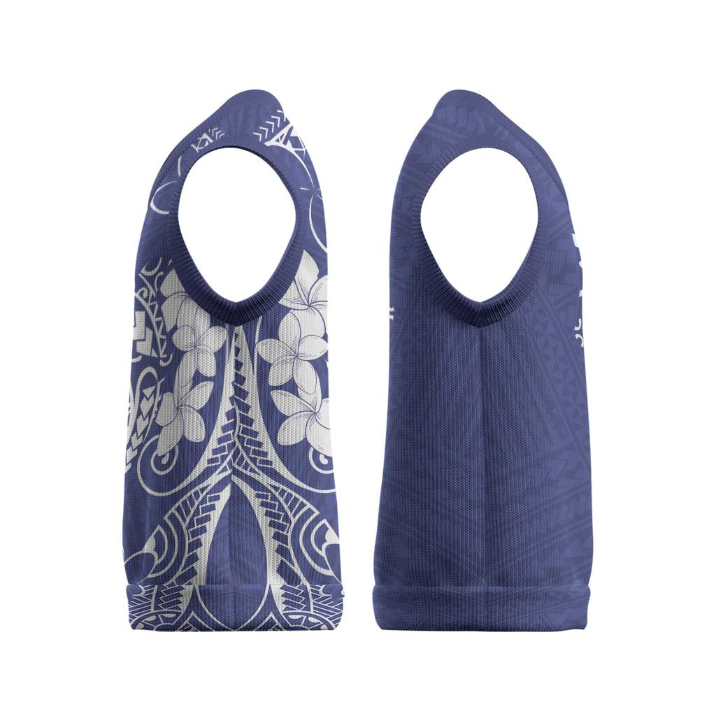 Blue Hawaii Christmas Knitted V-Neck Vest Hammerhead Shark Tattoo Curve Polynesian - Polynesian Pride