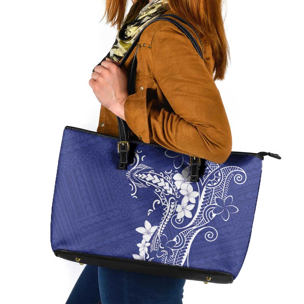 Blue Hawaii Leather Tote Bag Hammerhead Shark Tattoo Curve Polynesian - Polynesian Pride