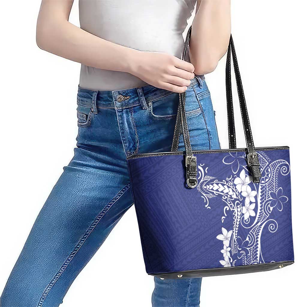 Blue Hawaii Leather Tote Bag Hammerhead Shark Tattoo Curve Polynesian - Polynesian Pride