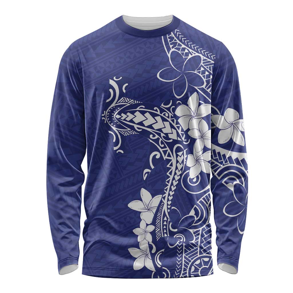 Blue Hawaii Long Sleeve Shirt Hammerhead Shark Tattoo Curve Polynesian LT14 Unisex Blue - Polynesian Pride