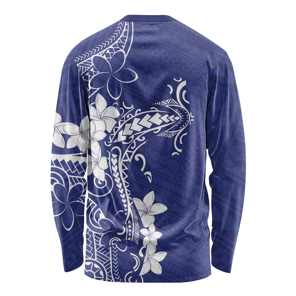 Blue Hawaii Long Sleeve Shirt Hammerhead Shark Tattoo Curve Polynesian LT14 - Polynesian Pride