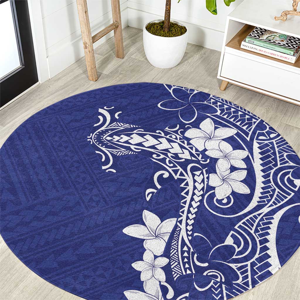 Blue Hawaii Round Carpet Hammerhead Shark Tattoo Curve Polynesian - Polynesian Pride
