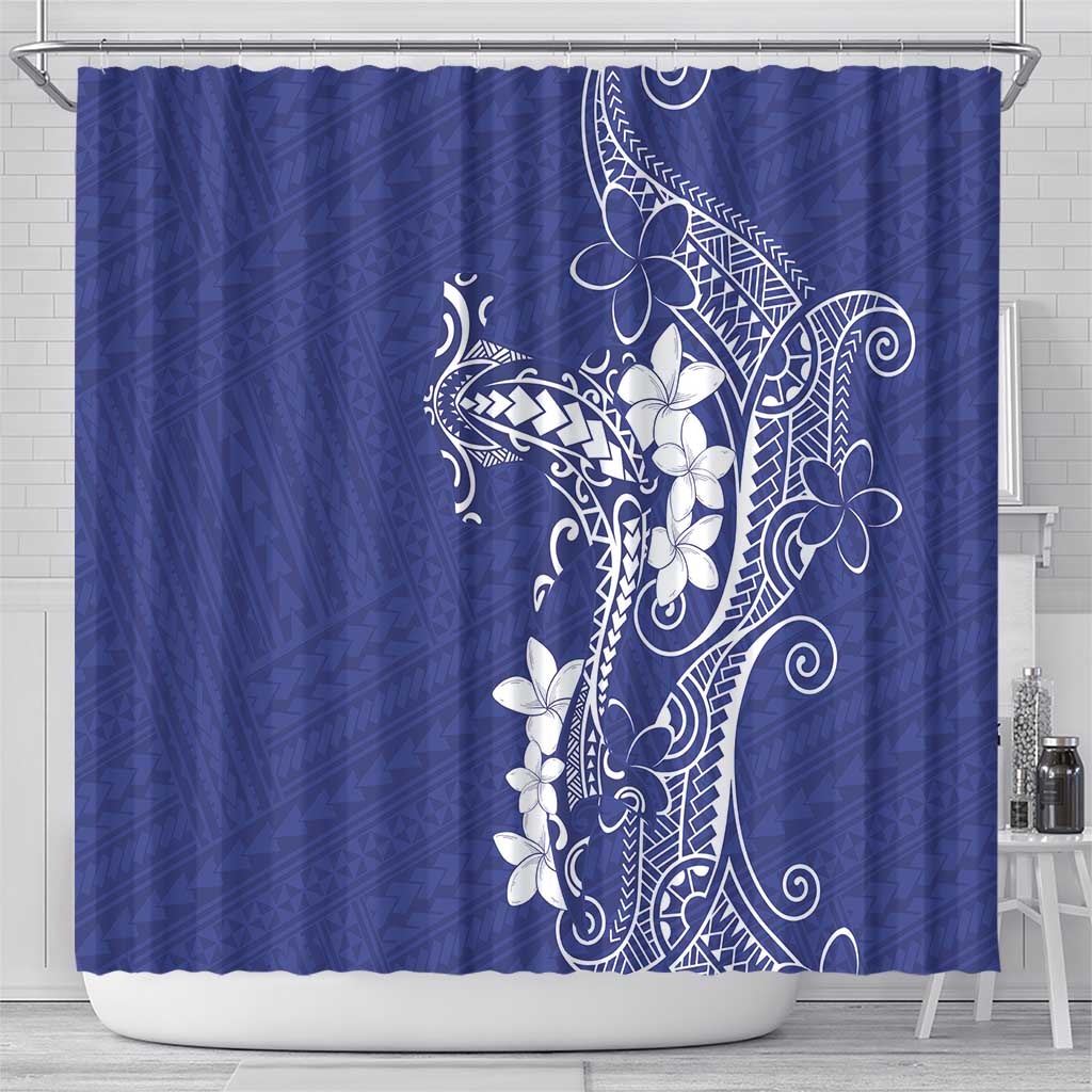 Blue Hawaii Shower Curtain Hammerhead Shark Tattoo Curve Polynesian - Polynesian Pride