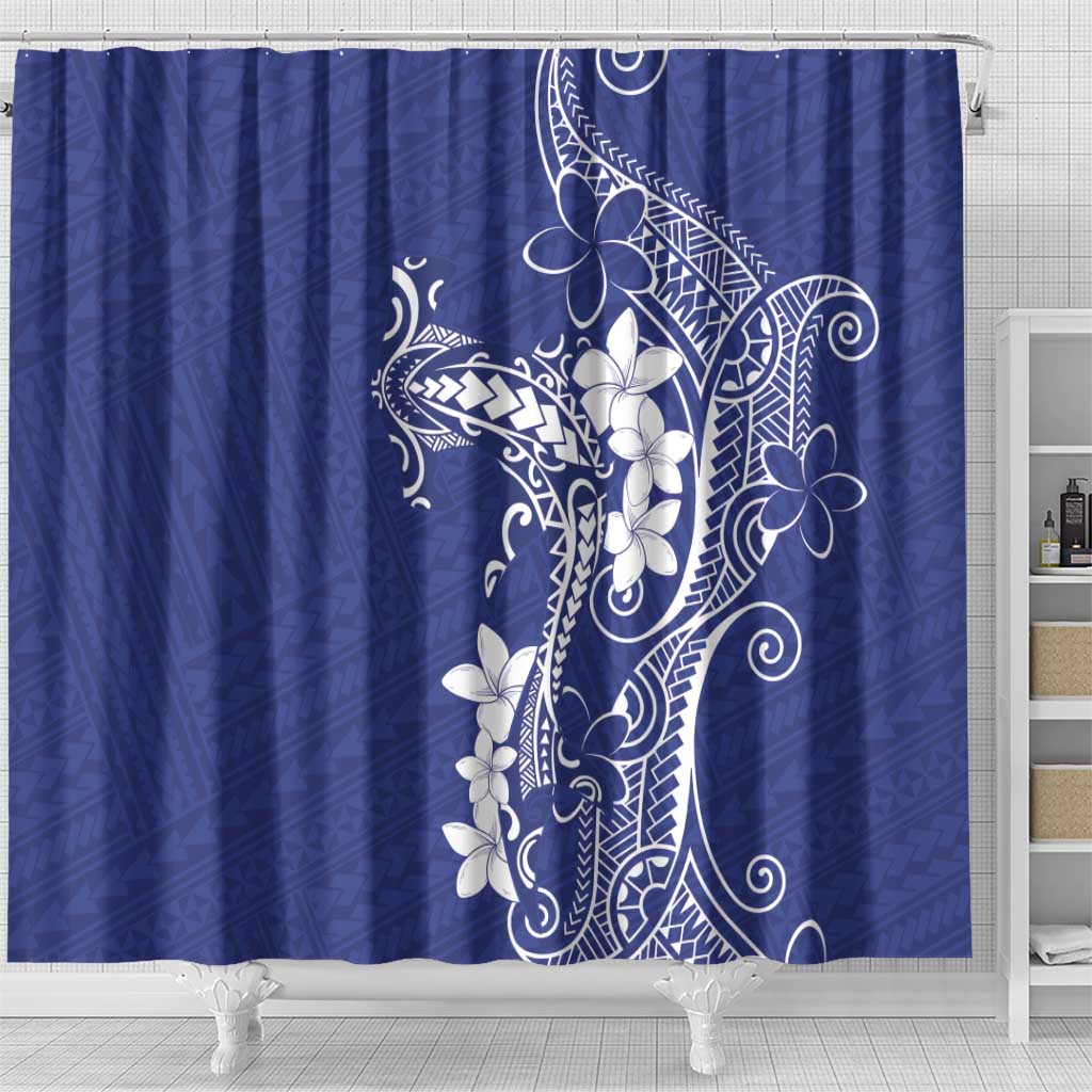 Blue Hawaii Shower Curtain Hammerhead Shark Tattoo Curve Polynesian - Polynesian Pride