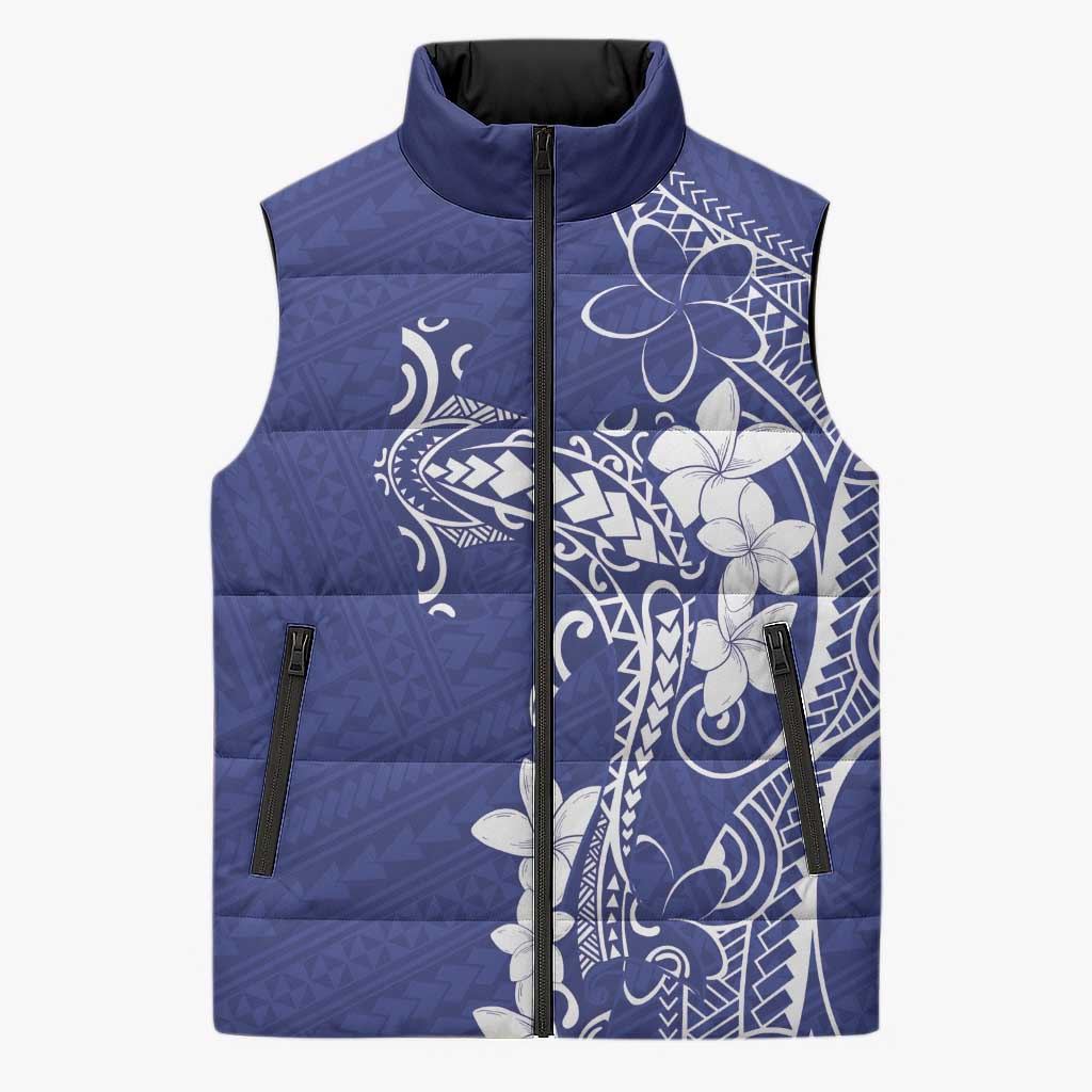 Blue Hawaii Sleeveless Puffer Jacket Hammerhead Shark Tattoo Curve Polynesian LT14 Unisex Blue - Polynesian Pride