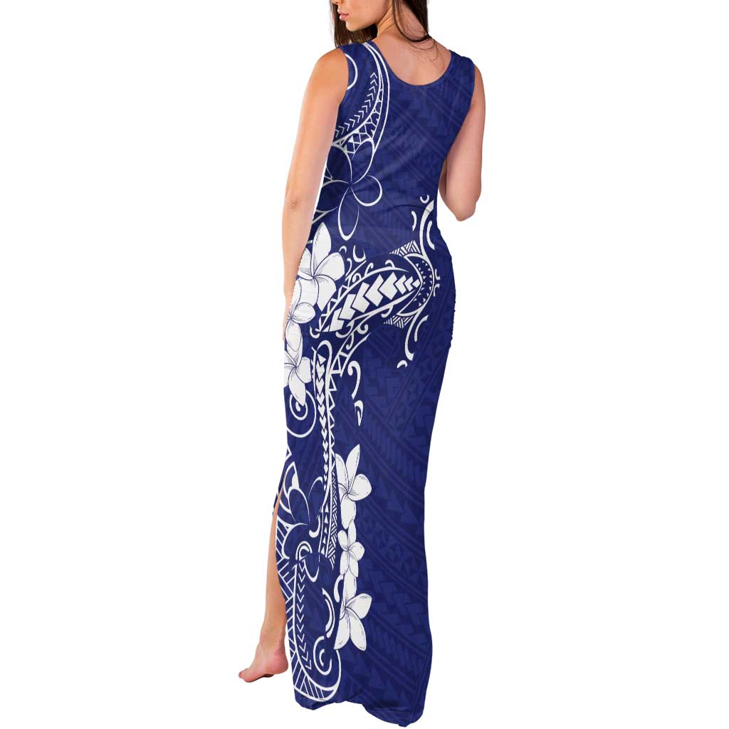 Blue Hawaii Tank Maxi Dress Hammerhead Shark Tattoo Curve Polynesian - Polynesian Pride