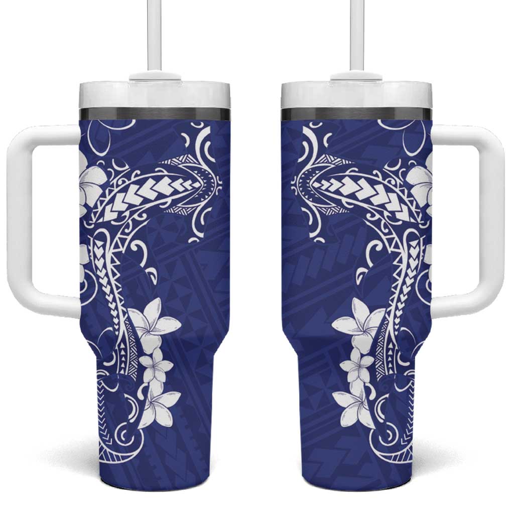 Blue Hawaii Tumbler With Handle Hammerhead Shark Tattoo Curve Polynesian - Polynesian Pride