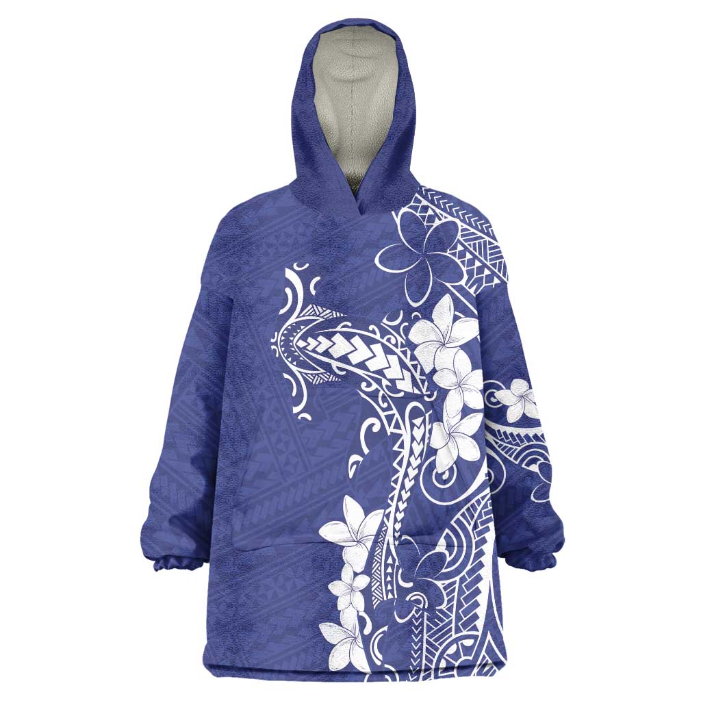 Blue Hawaii Wearable Blanket Hoodie Hammerhead Shark Tattoo Curve Polynesian LT14 One Size Blue - Polynesian Pride