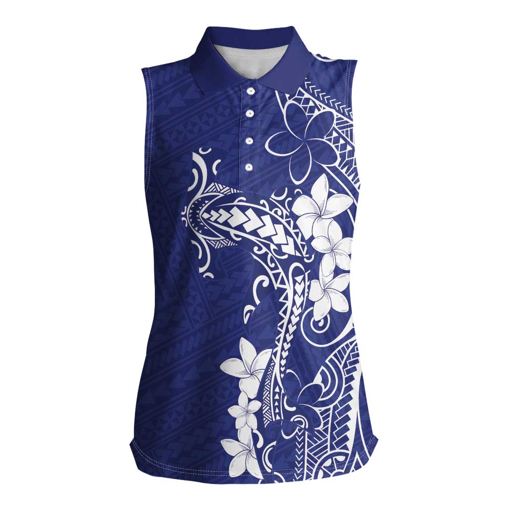 Blue Hawaii Women Sleeveless Polo Shirt Hammerhead Shark Tattoo Curve Polynesian LT14 Female Blue - Polynesian Pride