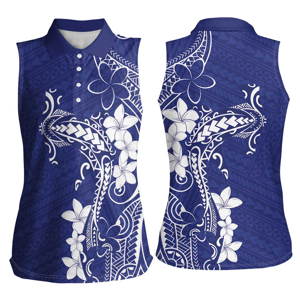 Blue Hawaii Women Sleeveless Polo Shirt Hammerhead Shark Tattoo Curve Polynesian LT14 - Polynesian Pride