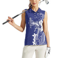 Blue Hawaii Women Sleeveless Polo Shirt Hammerhead Shark Tattoo Curve Polynesian LT14 - Polynesian Pride