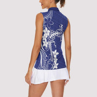 Blue Hawaii Women Sleeveless Polo Shirt Hammerhead Shark Tattoo Curve Polynesian LT14 - Polynesian Pride