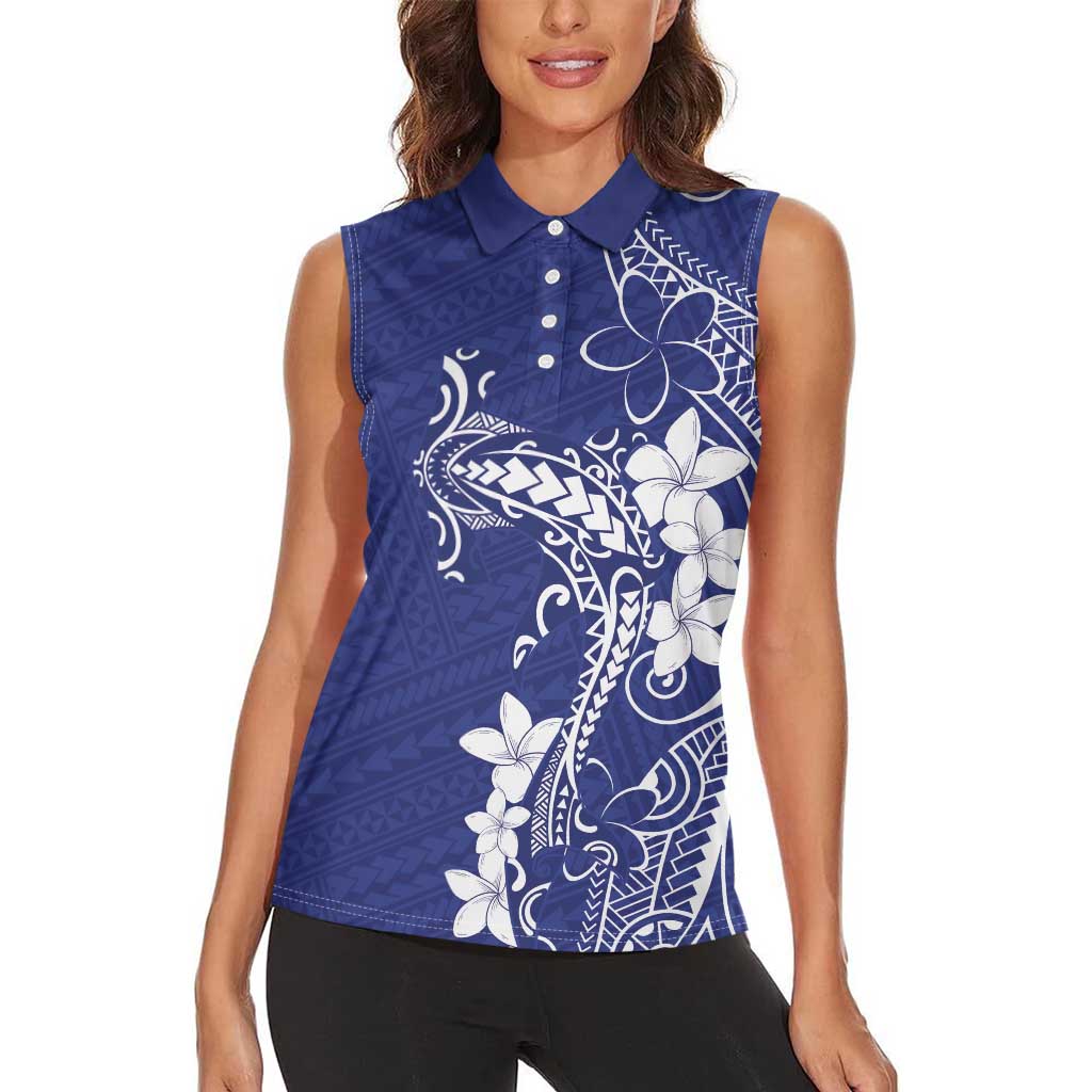Blue Hawaii Women Sleeveless Polo Shirt Hammerhead Shark Tattoo Curve Polynesian LT14 - Polynesian Pride