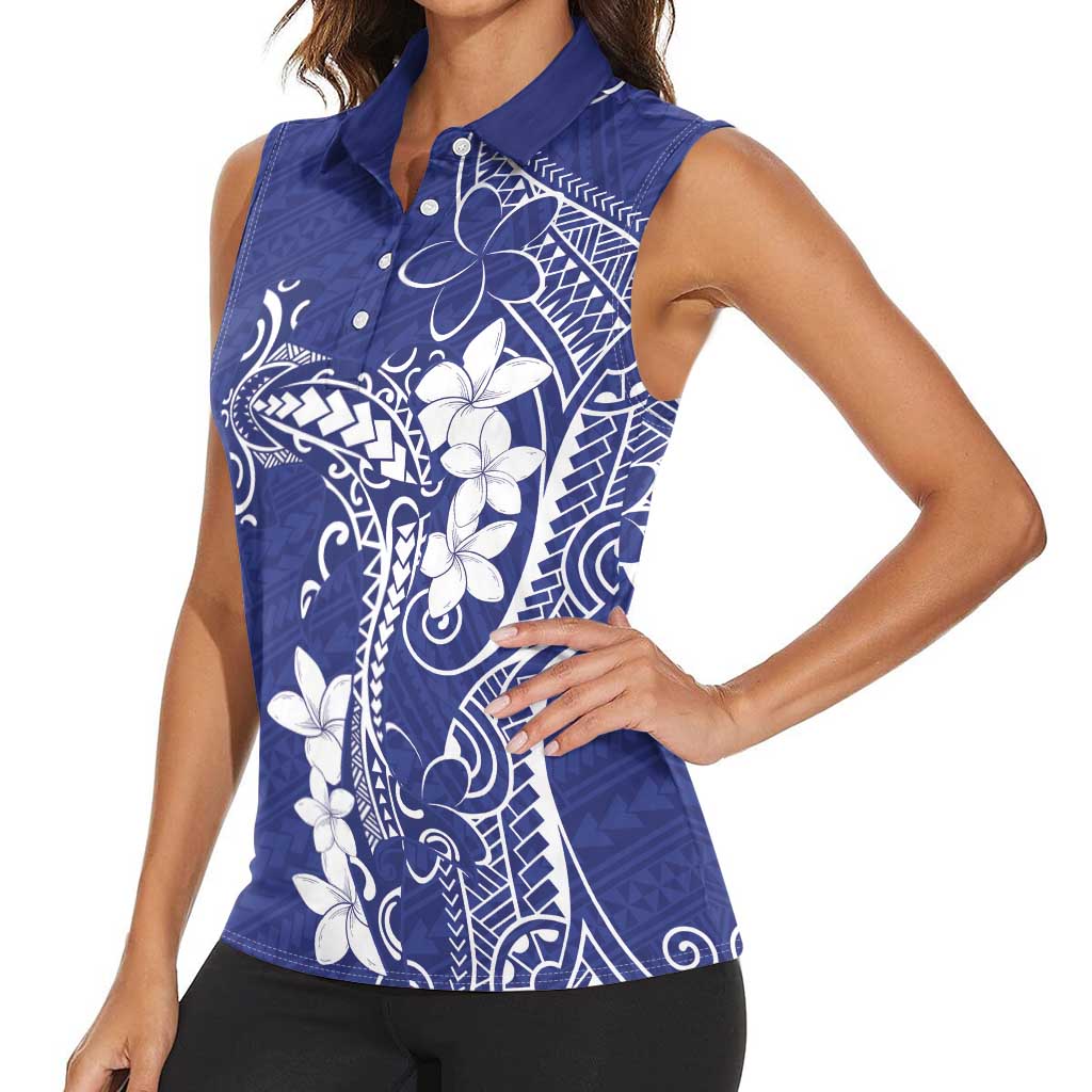 Blue Hawaii Women Sleeveless Polo Shirt Hammerhead Shark Tattoo Curve Polynesian LT14 - Polynesian Pride
