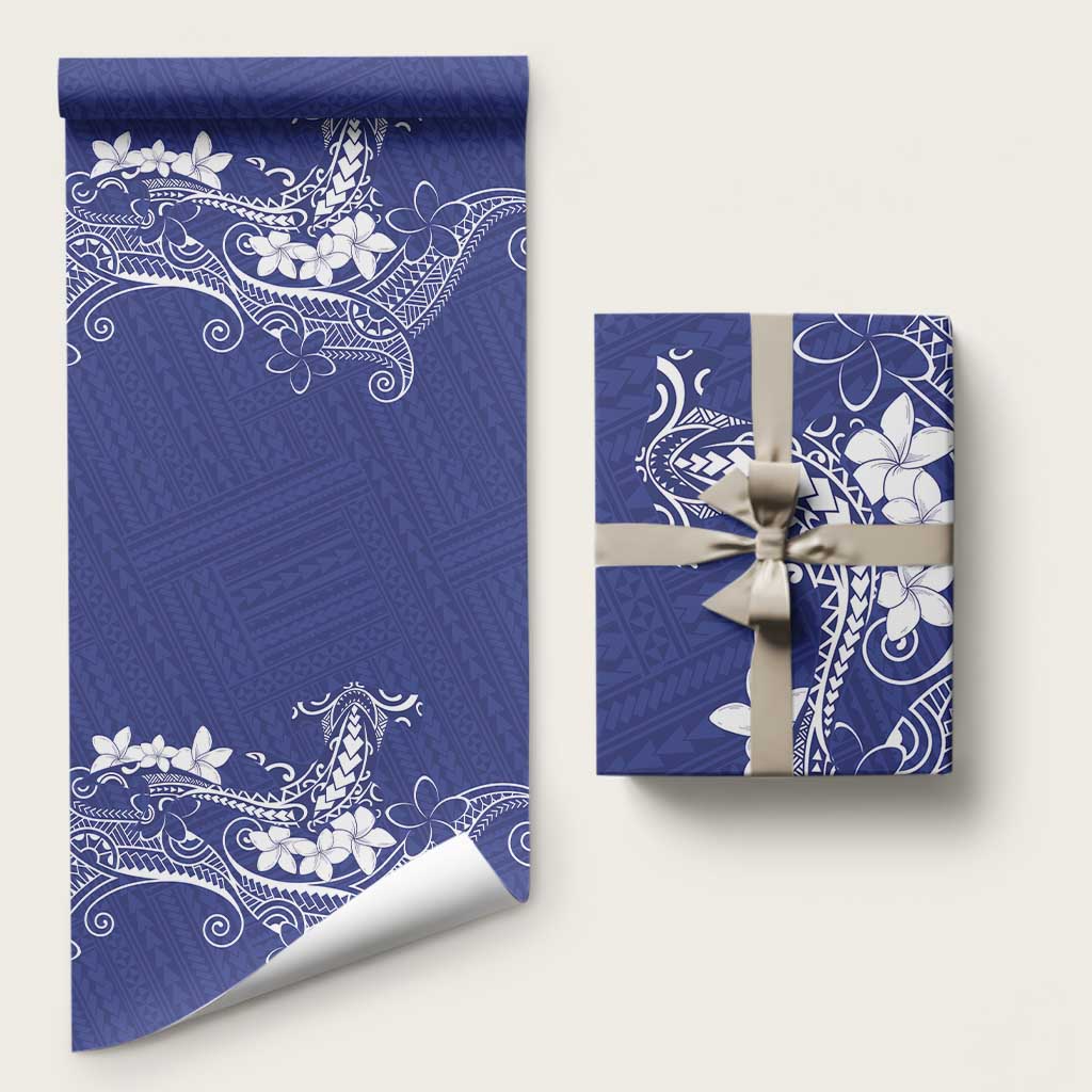 Blue Hawaii Wrapping Paper Hammerhead Shark Tattoo Curve Polynesian LT14 58" × 23" Blue - Polynesian Pride