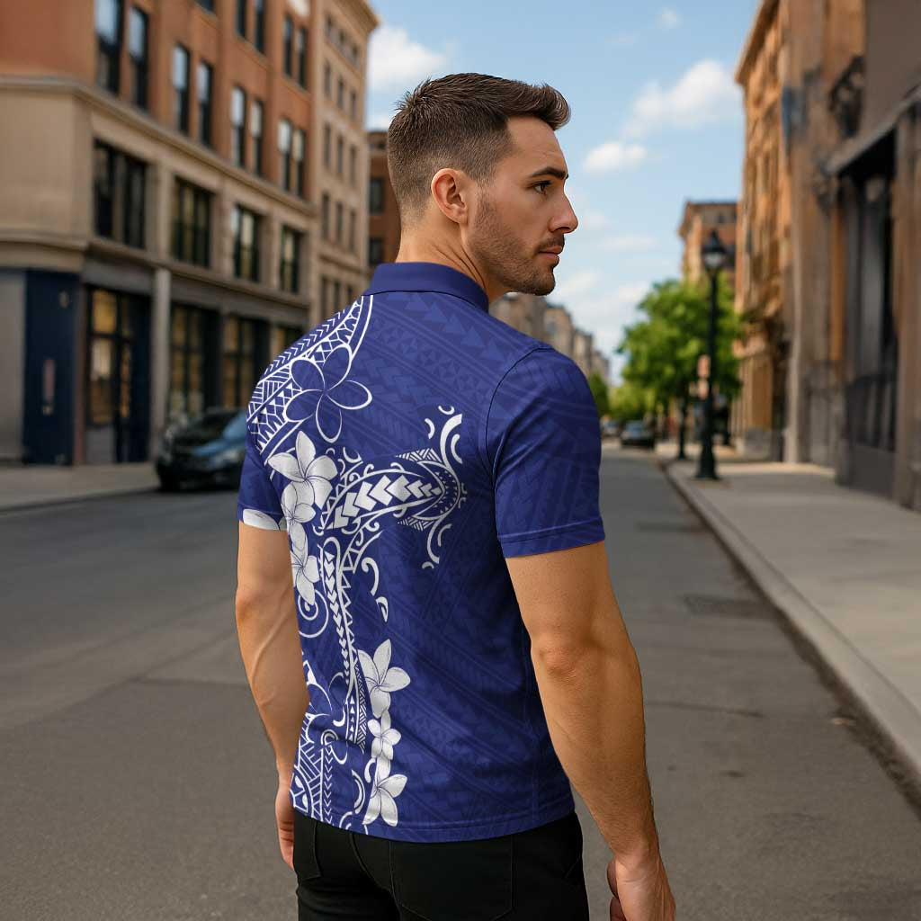 Blue Hawaii Zipper Polo Shirt Hammerhead Shark Tattoo Curve Polynesian LT14 - Polynesian Pride