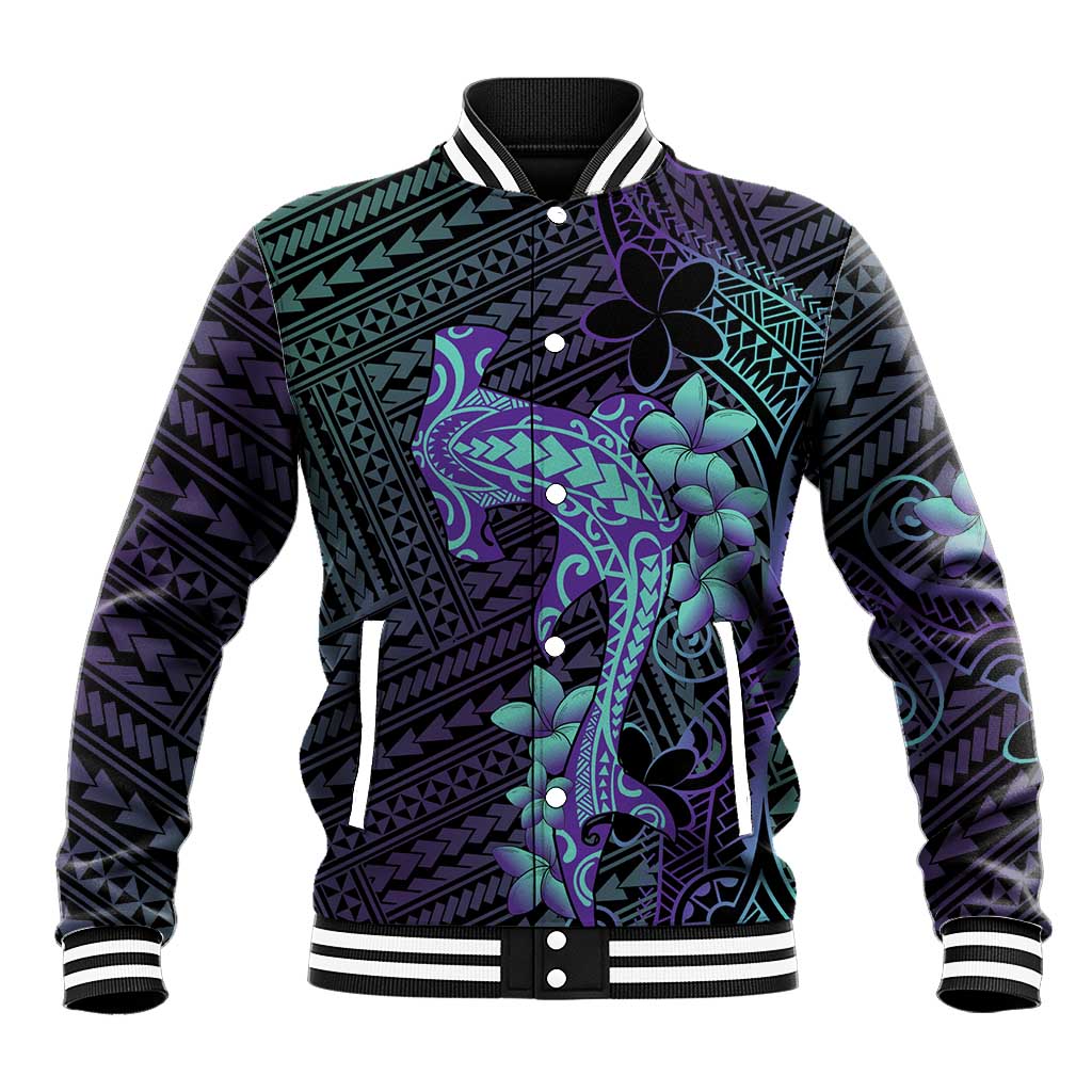 Purple Paradise Hawaii Baseball Jacket Hammerhead Shark Tattoo Curve Polynesian LT14 Unisex Purple - Polynesian Pride